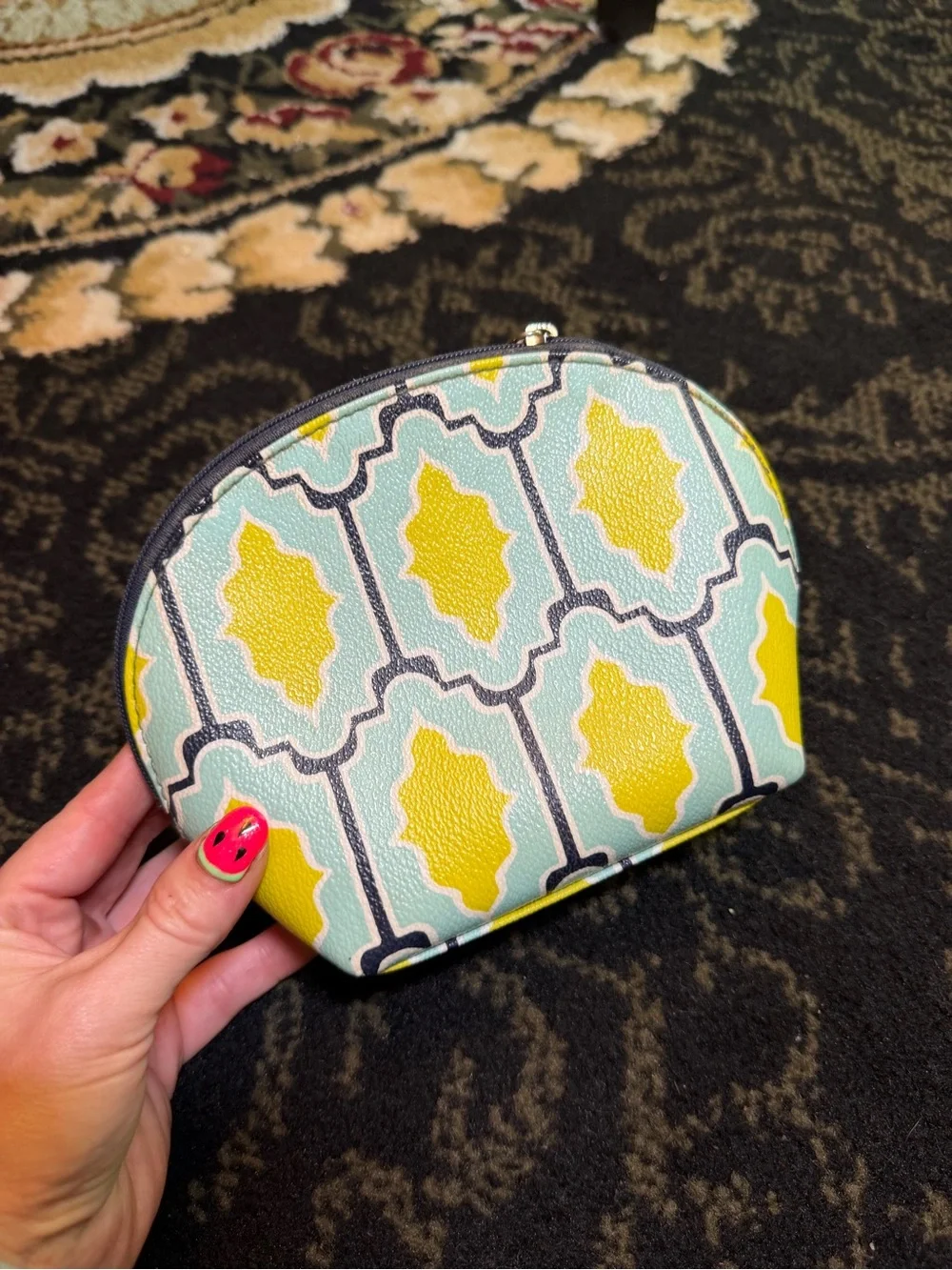 kate spade Yellow and Mint Patterned Cosmetic Pouch